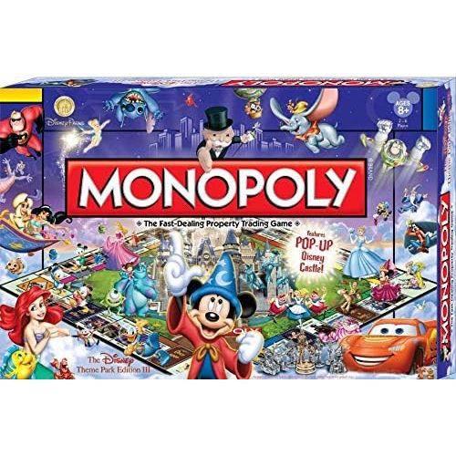 디즈니 Disney Theme Park Monopoly Board Game. Own it All As You Buy Your Favorite Disney Attractions. Disney Theme Park Edition III. Features Pop Up Disney Castle