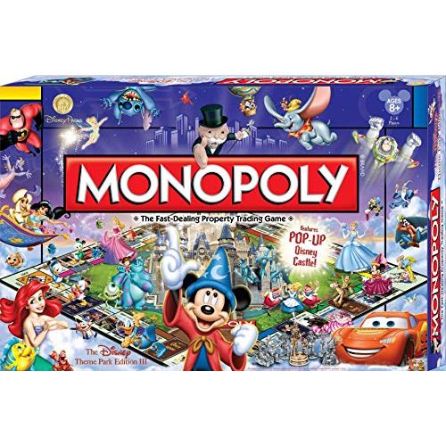 디즈니 Disney Theme Park Monopoly Board Game. Own it All As You Buy Your Favorite Disney Attractions. Disney Theme Park Edition III. Features Pop Up Disney Castle