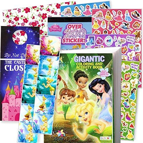 디즈니 Disney Studios Disney Coloring Book and Stickers Gift Set Bundle Includes Gigantic 192 pg Disney Coloring Book, Disney Stickers, and 2 Sided Door Hanger in Specialty Gift Bag (Disney Fairies Ti