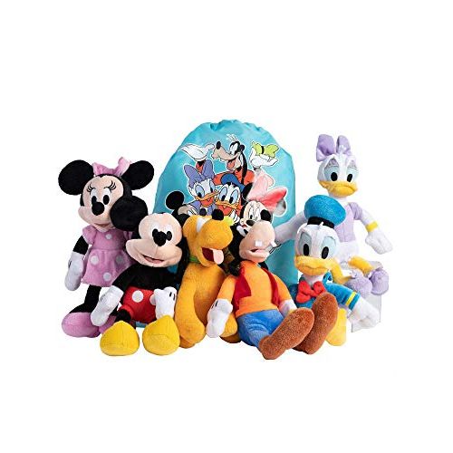 디즈니 Disney 11 Plush Mickey Minnie Mouse Donald Daisy Goofy Pluto 6 Pack & Bag