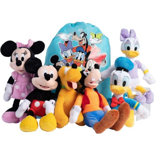 디즈니 Disney 11 Plush Mickey Minnie Mouse Donald Daisy Goofy Pluto 6 Pack & Bag