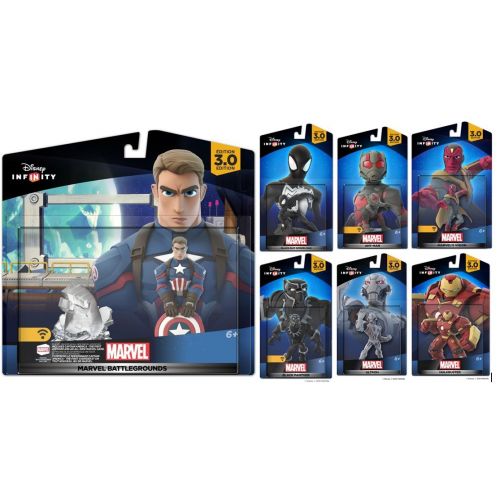 디즈니 Disney Interactive Studios Disney Infinity 3.0 Marvel Battlegrounds Playset Themed Bundle Captain America, Black Suit Spiderman, Black Panther, Ultron, Hulkbuster Iron man, Vision, and Ant man