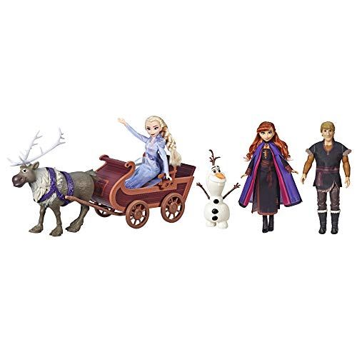 디즈니 Disney Frozen Sledding Adventures Doll Pack, Includes Elsa, Anna, Kristoff, Olaf, & Sven Fashion Dolls with Sled Toy Inspired by The 2 Movie