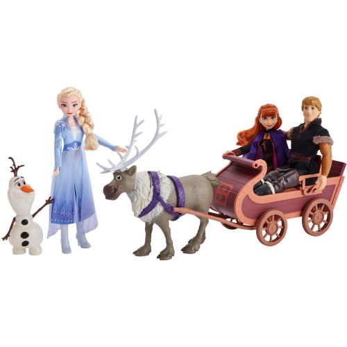 디즈니 Disney Frozen Sledding Adventures Doll Pack, Includes Elsa, Anna, Kristoff, Olaf, & Sven Fashion Dolls with Sled Toy Inspired by The 2 Movie