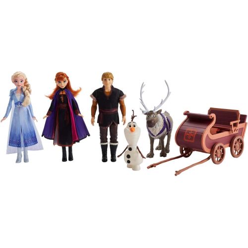 디즈니 Disney Frozen Sledding Adventures Doll Pack, Includes Elsa, Anna, Kristoff, Olaf, & Sven Fashion Dolls with Sled Toy Inspired by The 2 Movie