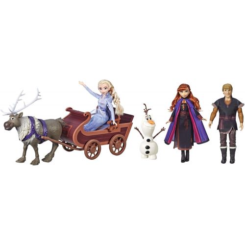 디즈니 Disney Frozen Sledding Adventures Doll Pack, Includes Elsa, Anna, Kristoff, Olaf, & Sven Fashion Dolls with Sled Toy Inspired by The 2 Movie