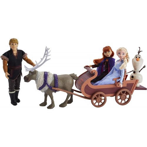 디즈니 Disney Frozen Sledding Adventures Doll Pack, Includes Elsa, Anna, Kristoff, Olaf, & Sven Fashion Dolls with Sled Toy Inspired by The 2 Movie