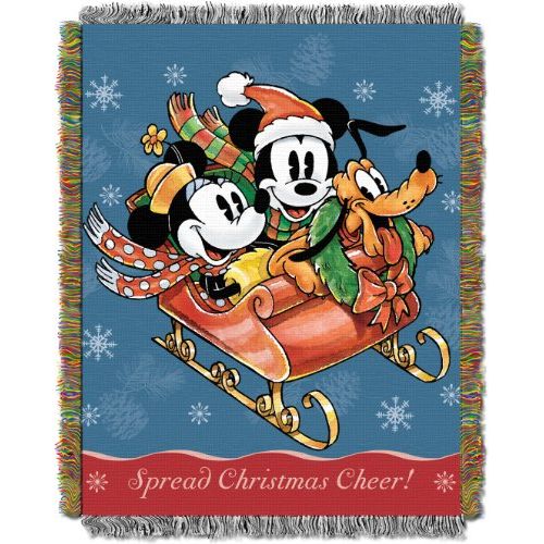 디즈니 Disneys Mickey Mouse, Sleigh Ride Woven Tapestry Throw Blanket, 48 x 60, Multi Color