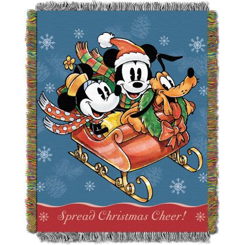 디즈니 Disneys Mickey Mouse, Sleigh Ride Woven Tapestry Throw Blanket, 48 x 60, Multi Color