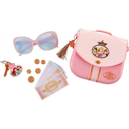 디즈니 Disney Princess Style Collection World Traveler Purse Set Bag with Strap, Sunglasses, Key with Charm, 5 Coins & 8 Paper Bills for Girls Ages 3+