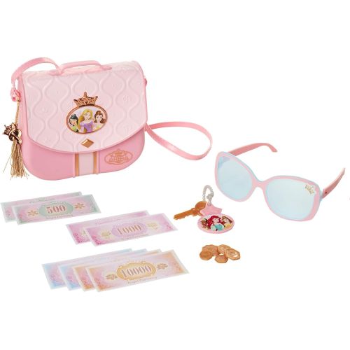 디즈니 Disney Princess Style Collection World Traveler Purse Set Bag with Strap, Sunglasses, Key with Charm, 5 Coins & 8 Paper Bills for Girls Ages 3+