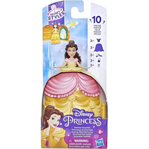 디즈니 Disney Princess Secret Styles Fashion Surprise Belle, Mini Doll Playset with Extra Clothes and Accessories, Toy for Girls 4 and Up