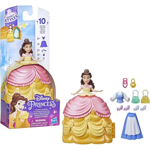 디즈니 Disney Princess Secret Styles Fashion Surprise Belle, Mini Doll Playset with Extra Clothes and Accessories, Toy for Girls 4 and Up