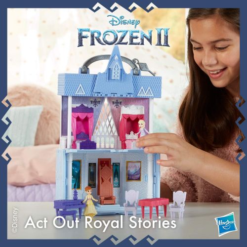 디즈니 Disney Frozen Pop Adventures Arendelle Castle Playset with Handle, Including Elsa Doll, Anna Doll, & 7 Accessories Toy for Kids Ages 3 & Up , Blue