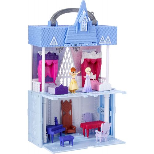 디즈니 Disney Frozen Pop Adventures Arendelle Castle Playset with Handle, Including Elsa Doll, Anna Doll, & 7 Accessories Toy for Kids Ages 3 & Up , Blue