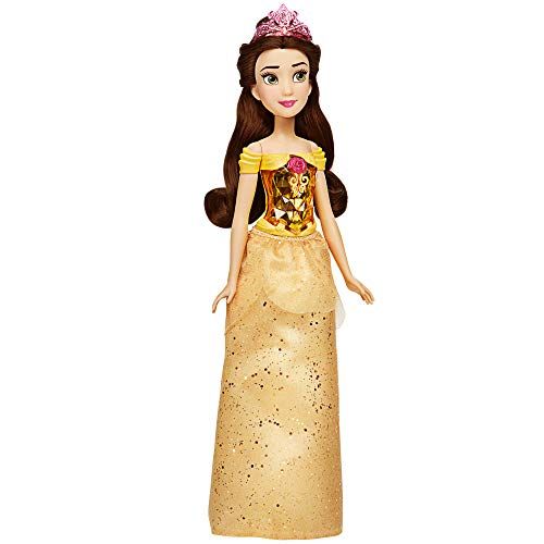 디즈니 Disney Princess Royal Shimmer Belle Doll, Fashion Doll with Skirt and Accessories, Toy for Kids Ages 3 and Up , Yellow