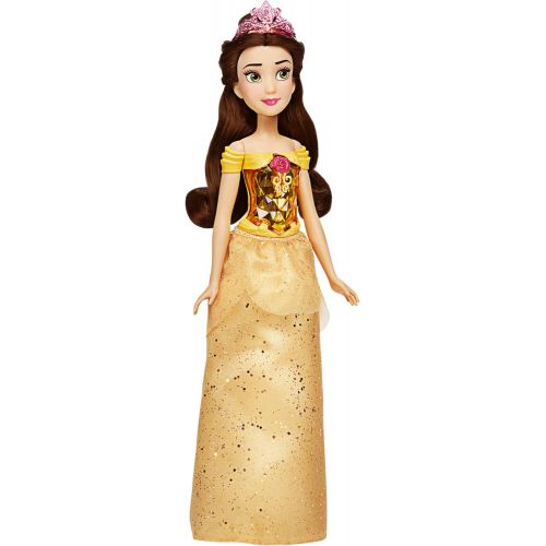 디즈니 Disney Princess Royal Shimmer Belle Doll, Fashion Doll with Skirt and Accessories, Toy for Kids Ages 3 and Up , Yellow