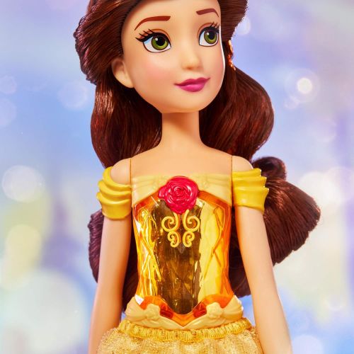 디즈니 Disney Princess Royal Shimmer Belle Doll, Fashion Doll with Skirt and Accessories, Toy for Kids Ages 3 and Up , Yellow