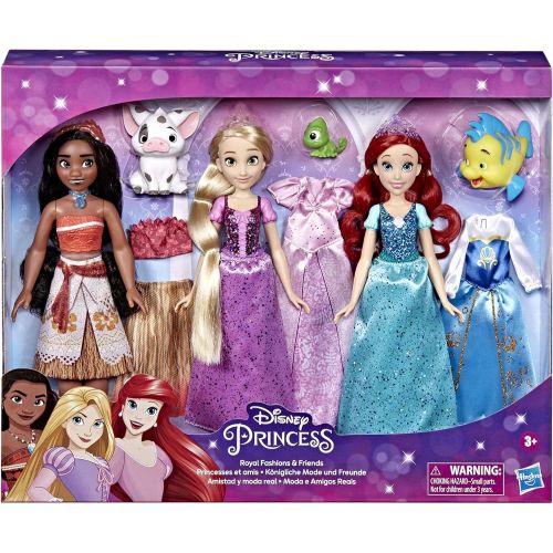 디즈니 Disney Princess Royal Fashions and Friends, Fashion Doll 3-Pack, Ariel, Moana, and Rapunzel, Toy for Girls 3 Years and Up