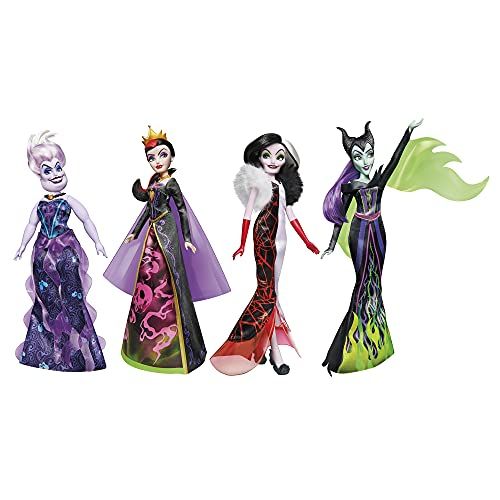 디즈니 Disney Princess Disney Villains Black and Brights Collection, Fashion Doll 4 Pack, Disney Villains Toy for Kids 5 Years Old and Up (Amazon Exclusive)