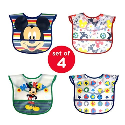 디즈니 Disney Mickey Mouse 4Count Easy Wipe Toddler Bib with Crumb Catcher