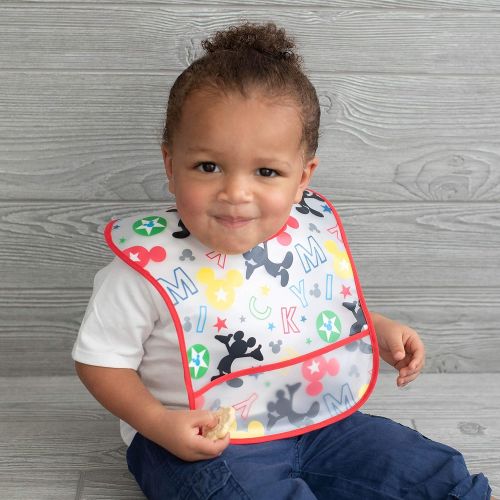 디즈니 Disney Mickey Mouse 4Count Easy Wipe Toddler Bib with Crumb Catcher