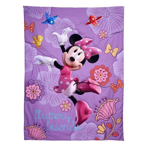 디즈니 Disney 4 Piece Minnies Fluttery Friends Toddler Bedding Set, Lavender
