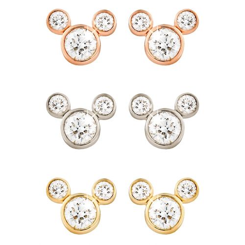 디즈니 Disney Diamond Mickey Mouse Earrings - Medium - 18K