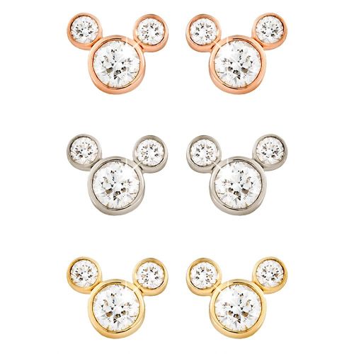 디즈니 Disney Diamond Mickey Mouse 14K Earrings - Small