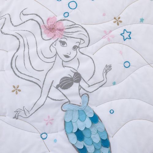 디즈니 Disney Ariel Sea Princess 3 Piece Crib Bedding Set, BlueWhiteGoldPink