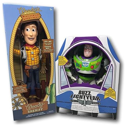 디즈니 Disney Store Authentic Toy Story 12-Inch Talking Buzz Lightyear and 16-Inch Talking Woody Figures