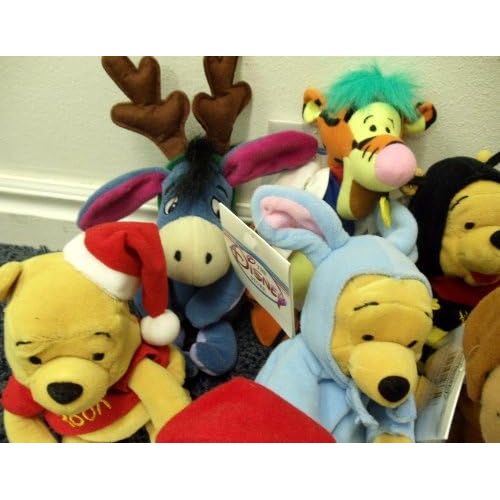 디즈니 Great Set of 16 Disney 8” Plush Bean Bag Dolls Including Extinct Dinosaur Eeyore, Peter Pan Nana, Robin Hood Lady Kluk, Valentine Winnie the Pooh in Heart Sweater, Peter Pan Smee,