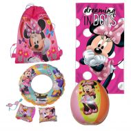 Disney Sling Bag Bundled With Beach Towel, Goggles, Arm Floaties,Swimming Ring (Minnie Mouse)
