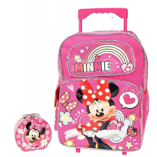 디즈니 Disney Christmas Gift for Girls Minnie Mouse 16 Rolling Backpack Combo Set