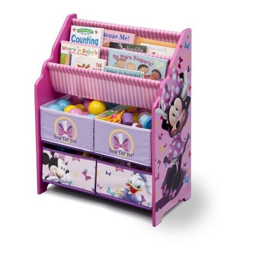 디즈니 Book and Toy Organizer, Disney Book and Toy Organizer, Kids Book Organizer, Book Rack and Toy Bin, Fabric Storage Bin Bookcase Storage Chest Featuring Minnie Mouse