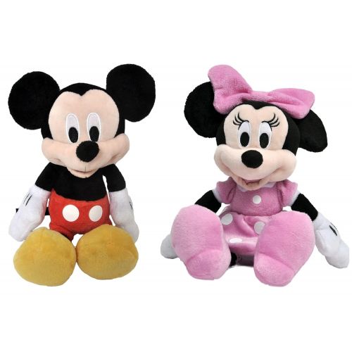 디즈니 Disney 11 Plush Mickey Minnie Mouse Donald Daisy Duck Goofy Pluto 6-Pack with Tote Bag (Pink Mesh Tote)