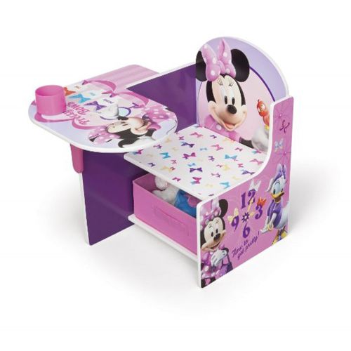 디즈니 Disney Chair Desk With Storage Bin Minnie Mouse Characters Desk Set Fabric Storage Bin Seat Extra Storage Table Desk Chair MDF Construction Assembly Required Sits Low Children Furn