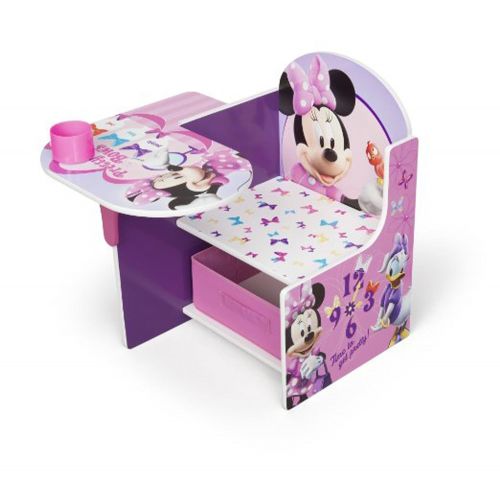 디즈니 Disney Chair Desk With Storage Bin Minnie Mouse Characters Desk Set Fabric Storage Bin Seat Extra Storage Table Desk Chair MDF Construction Assembly Required Sits Low Children Furn