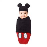 Disney Mickey Mouse 100% Cotton Knit Fitted Swaddle Baby Blanket with Mickey Ears Beanie, Red/Black/White, 0-4 Months
