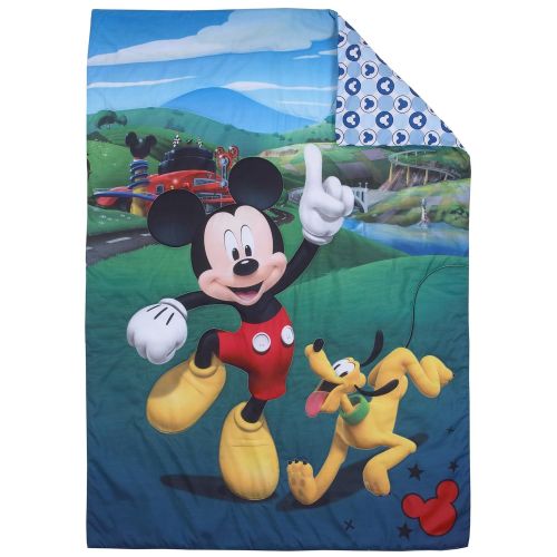 디즈니 Disney 4 Piece Toddler Bedding Set, Mickey Mouse Playhouse, Blue/White, Standard Toddler...