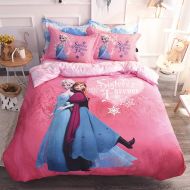 Disney Cenarious Frozen Princess Sister Ice Snow Cartoon Style Duvet Cover Set Cotton Flat Sheet Bed Cover - 3Pcs Bedding Set - Twin Flat Sheet Set - 62x82 - 160x210cm