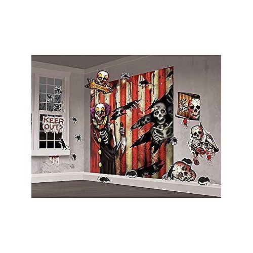 디즈니 Disney Creepy Carnival Clowns Scene Setters | Mega Value | Halloween Wall Decorating Kit | 4 Ct.