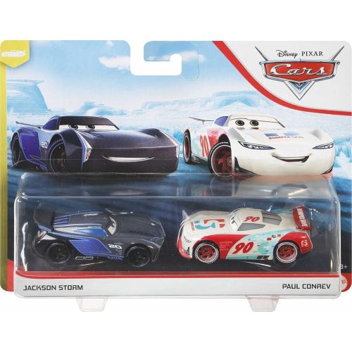 Disney Cars Toys Disney Pixar Cars 2 Pack, Next Gen Jackson Storm and Paul Conrev 1:55 Scale Die Cast Fan Favorite Vehicles For Racing and Storytelling Play, Gift For Kids 3 Years Old and Up