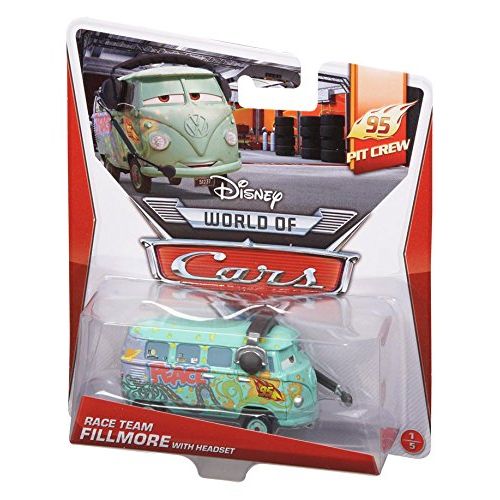  Disney Cars Toys Disney World of Cars, 95 Pit Crew Die Cast, Race Team Fillmore with Headset #1/5, 1:55 Scale