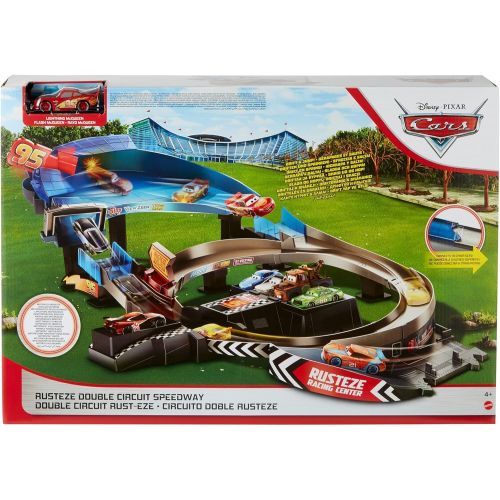  Disney Cars Toys Disney Pixar Cars Rust Eze Double Circuit Speedway Playset Test Track Set For Drift, Race and Crash Competitions, With Lightning McQueen Vehicle, Kids Birthday Gift For Ages 4 Year