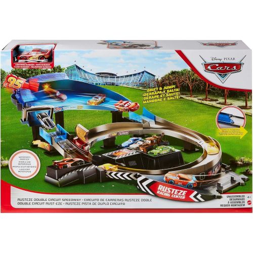  Disney Cars Toys Disney Pixar Cars Rust Eze Double Circuit Speedway Playset Test Track Set For Drift, Race and Crash Competitions, With Lightning McQueen Vehicle, Kids Birthday Gift For Ages 4 Year