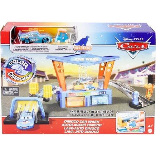  Disney Cars Toys Disney Pixar Cars Color Change Dinoco Car Wash Playset with Pitty and Exclusive Lightning McQueen Vehicle, Interactive Water Play Toy for Kids Age 4 Years and Older