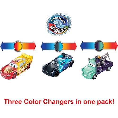  Disney Cars Toys Disney Pixar Cars Color Changers Lightning McQueen, Mater & Jackson Storm 3 Pack, Gift for Kids Age 3 Years and Older