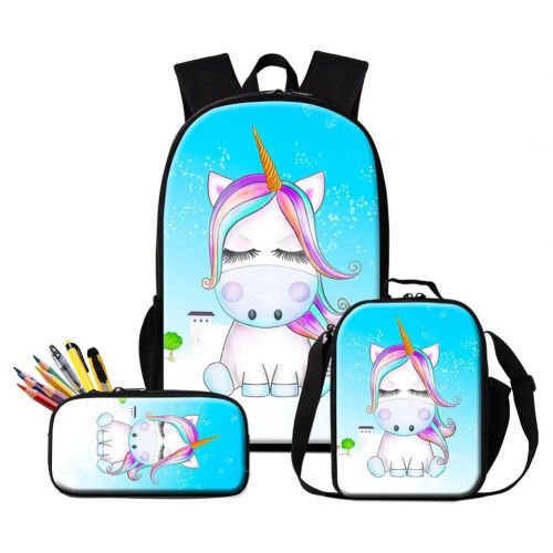  Dispalang Cartoon Backpack for Girls Cute Unicorn Prints School Bag and Lunch Bag Set Children Pencil Bags