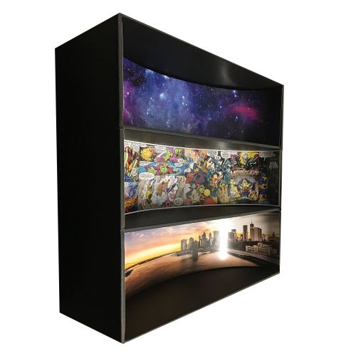  Display Geek, Inc. 1 Display Geek Stackable Toy Shelf for 4 in. Vinyl Collectibles with 3 Backdrop Inserts, Black Corrugated Cardboard